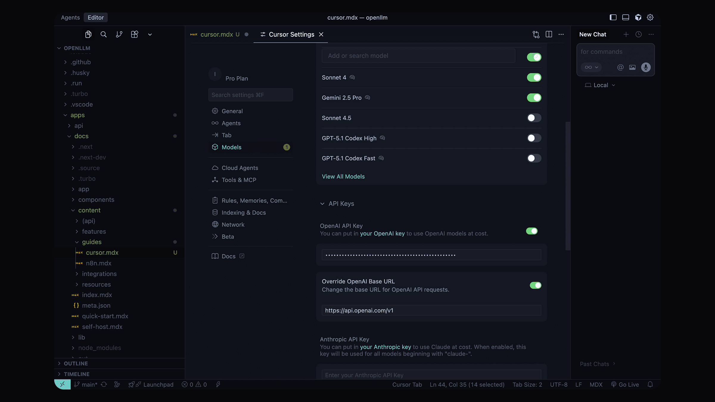 Cursor API Key Input